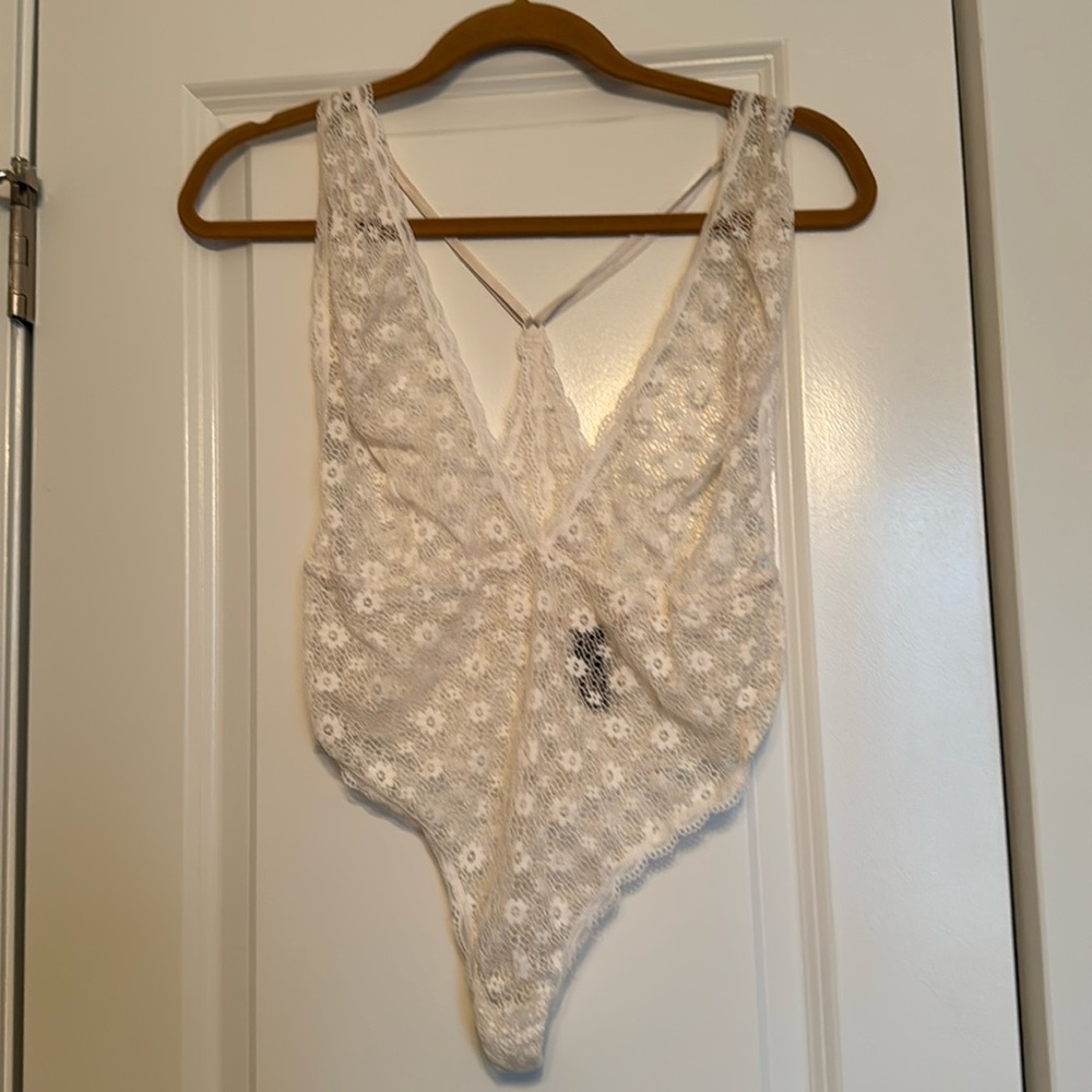 White lace racer back teddy body suit